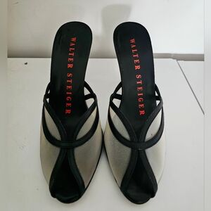 Walter Steiger Black and Cream Women's Shoes black heels bow open Toe